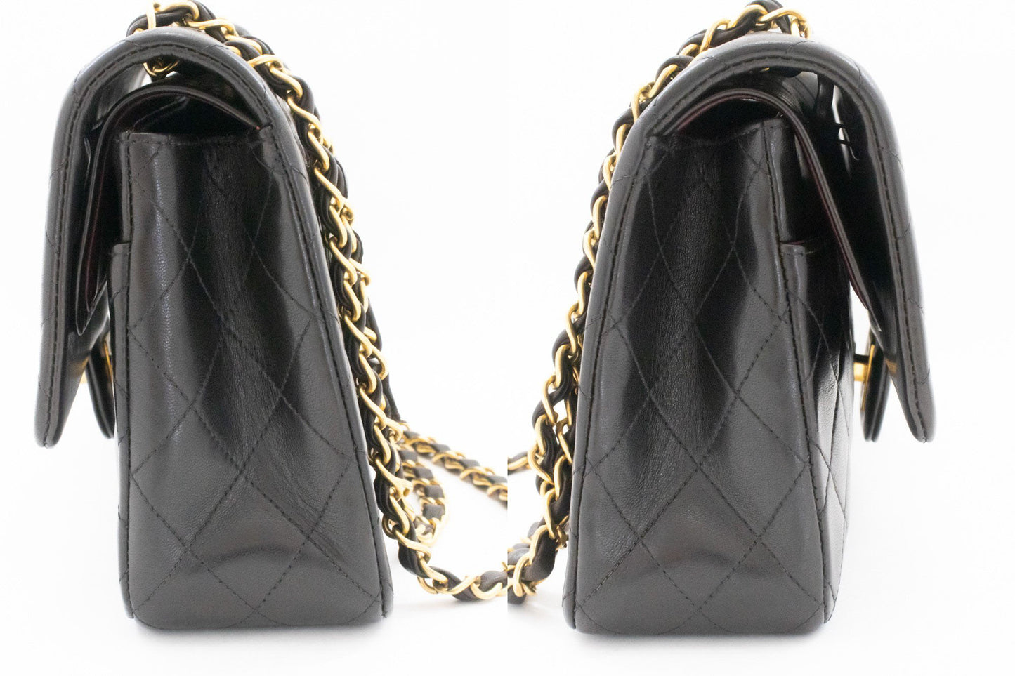 CHANEL Classic Double Flap 10" Kettentasche aus schwarzem Lammleder ak4 hannari-shop