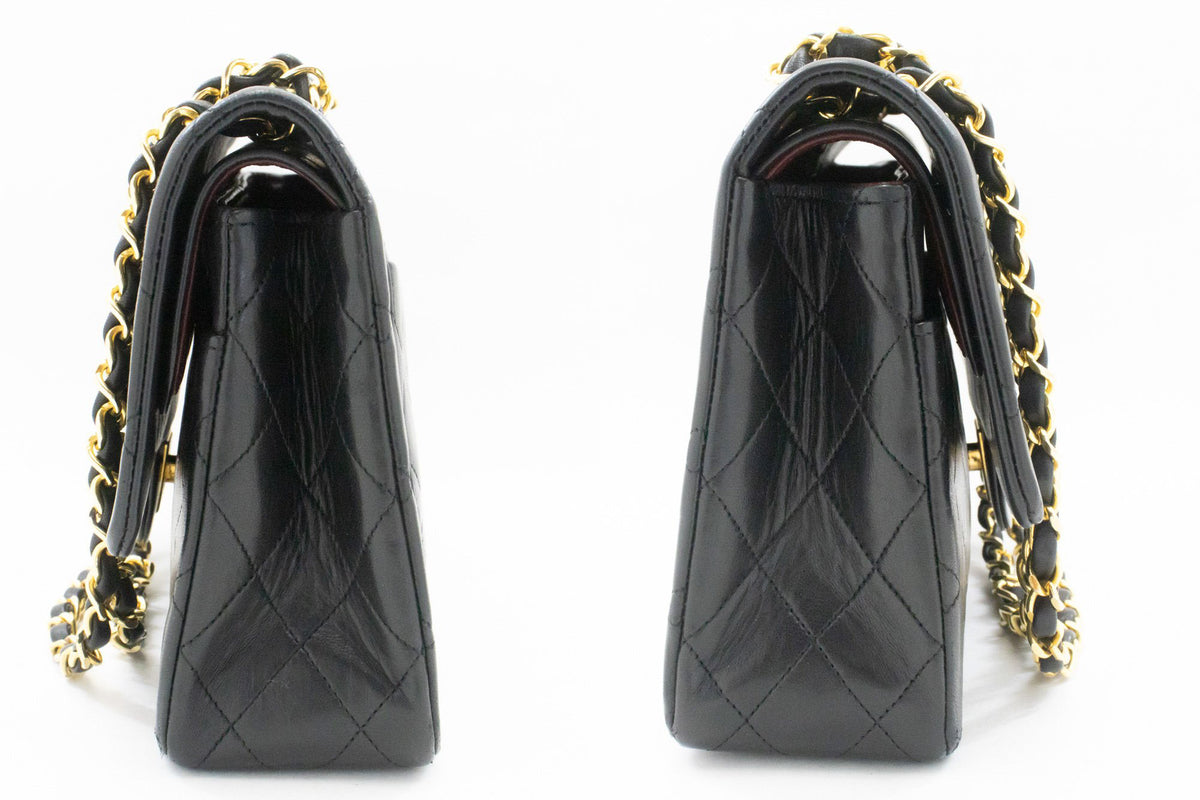 CHANEL Classic Double Flap 10" Chain Shoulder Bag Black Lambskin ao6 — Seite hannari-shop