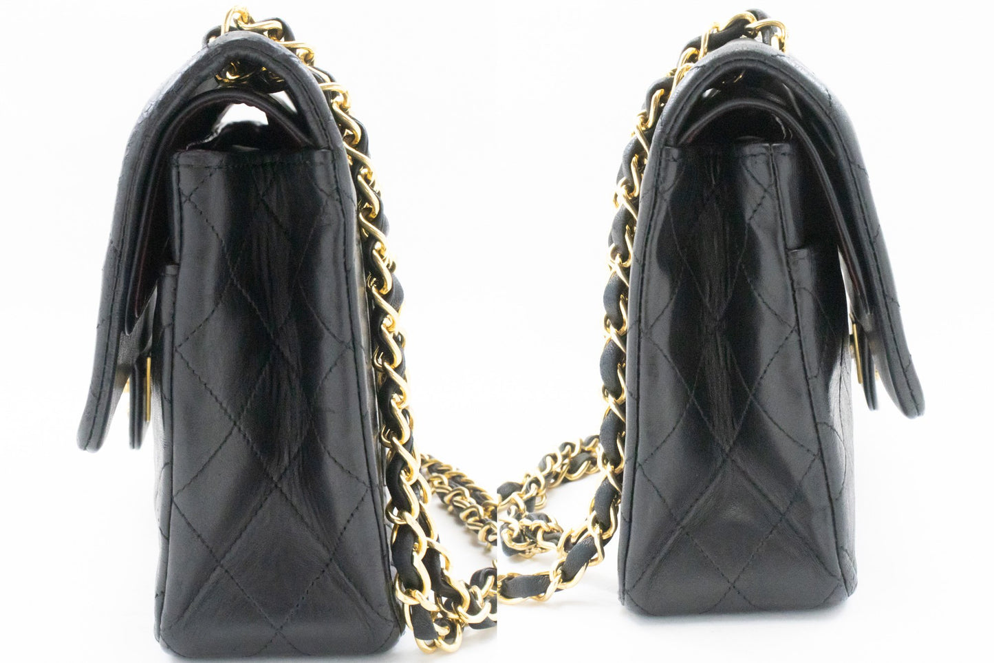 CHANEL Classic Double Flap 10" Chain Shoulder Bag Black Lambskin ak8 hannari-shop