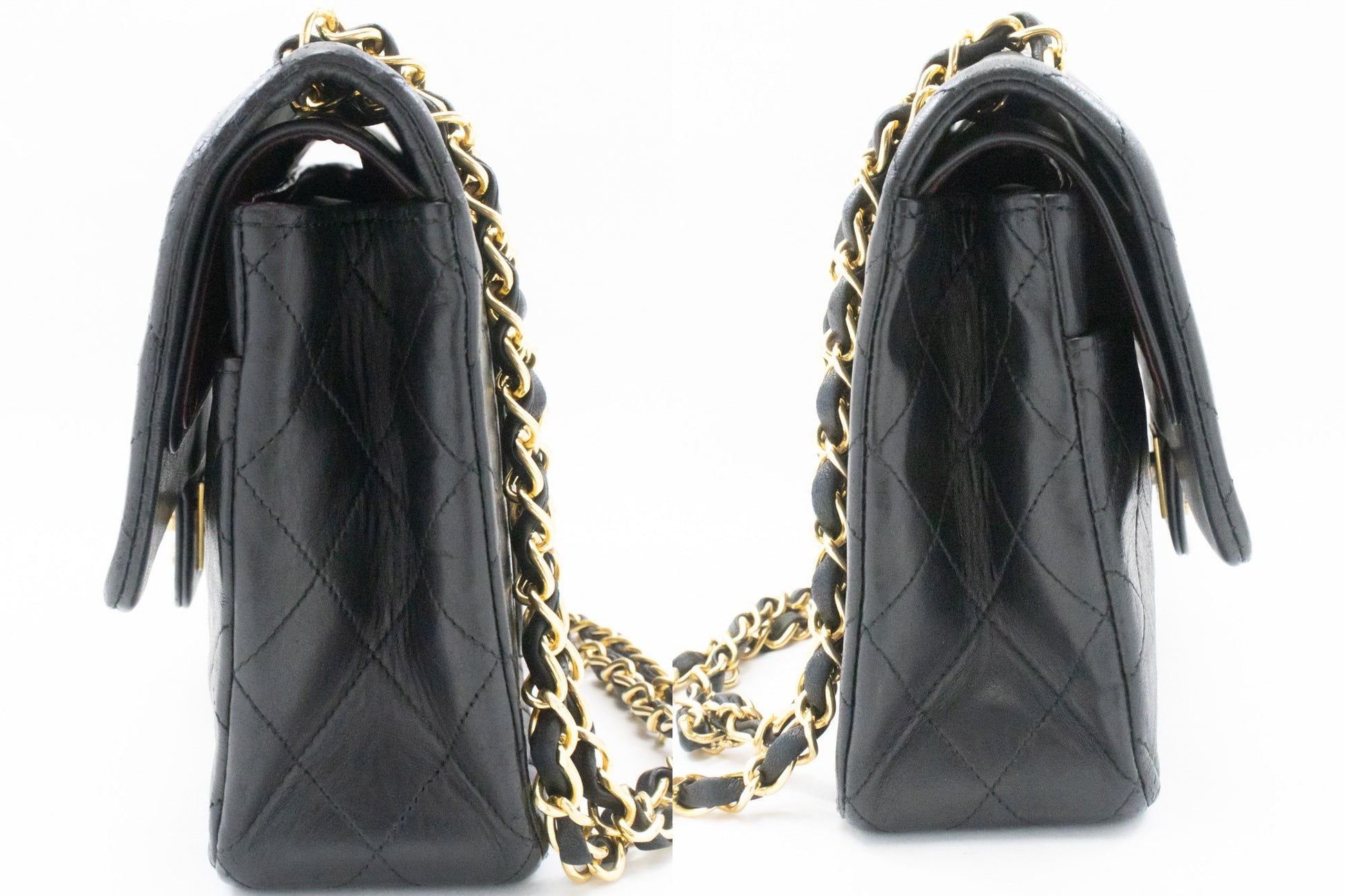 CHANEL Classic Double Flap 10" Chain Shoulder Bag Black Lambskin ak8 hannari-shop