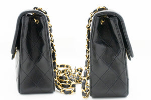 CHANEL Mini Square Small Chain Shoulder Bag Crossbody Black Lamb n37 hannari-shop