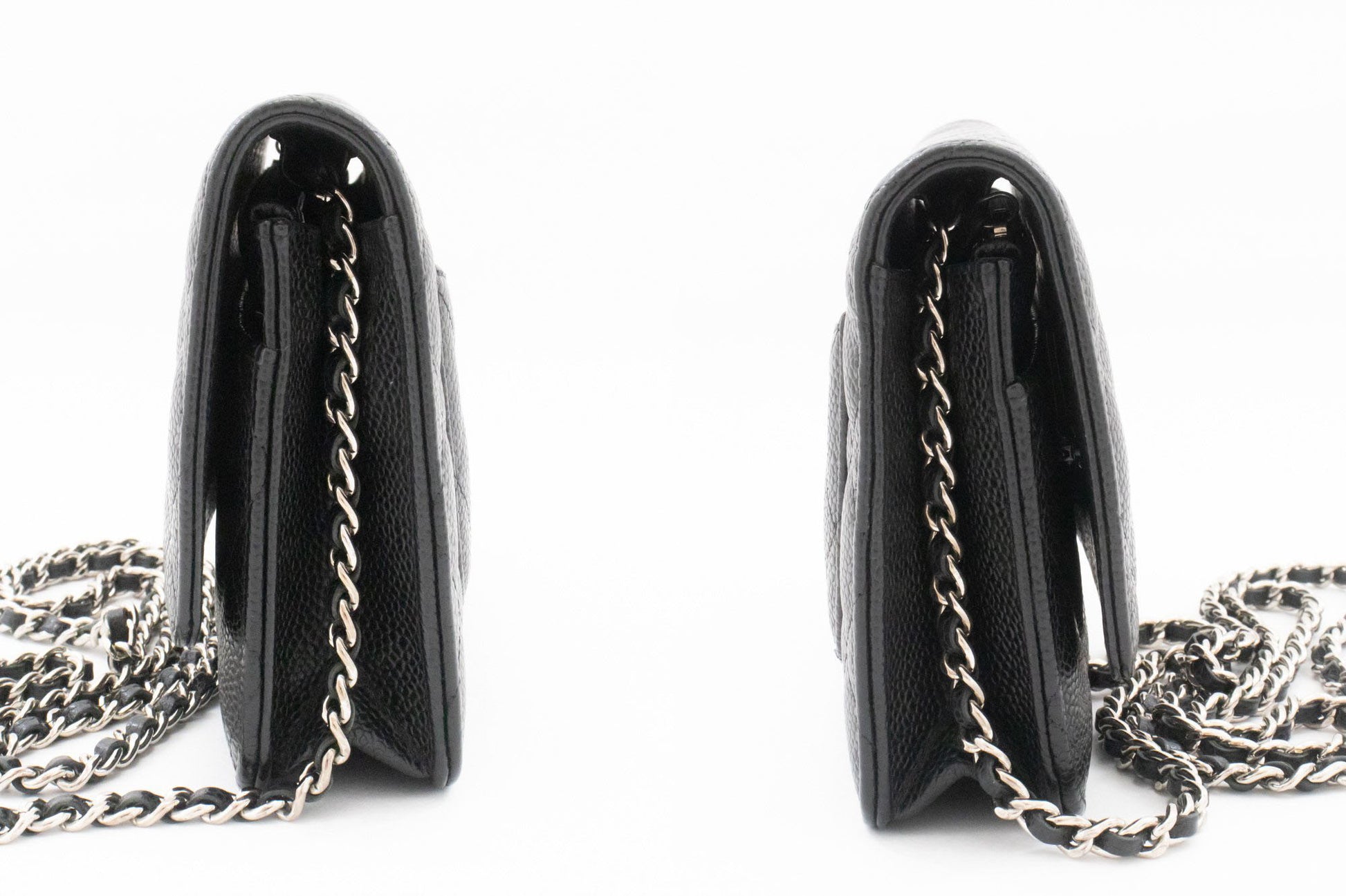 CHANEL Grained Calfskin Wallet On Chain WOC Black Shoulder Bag af7 hannari-shop