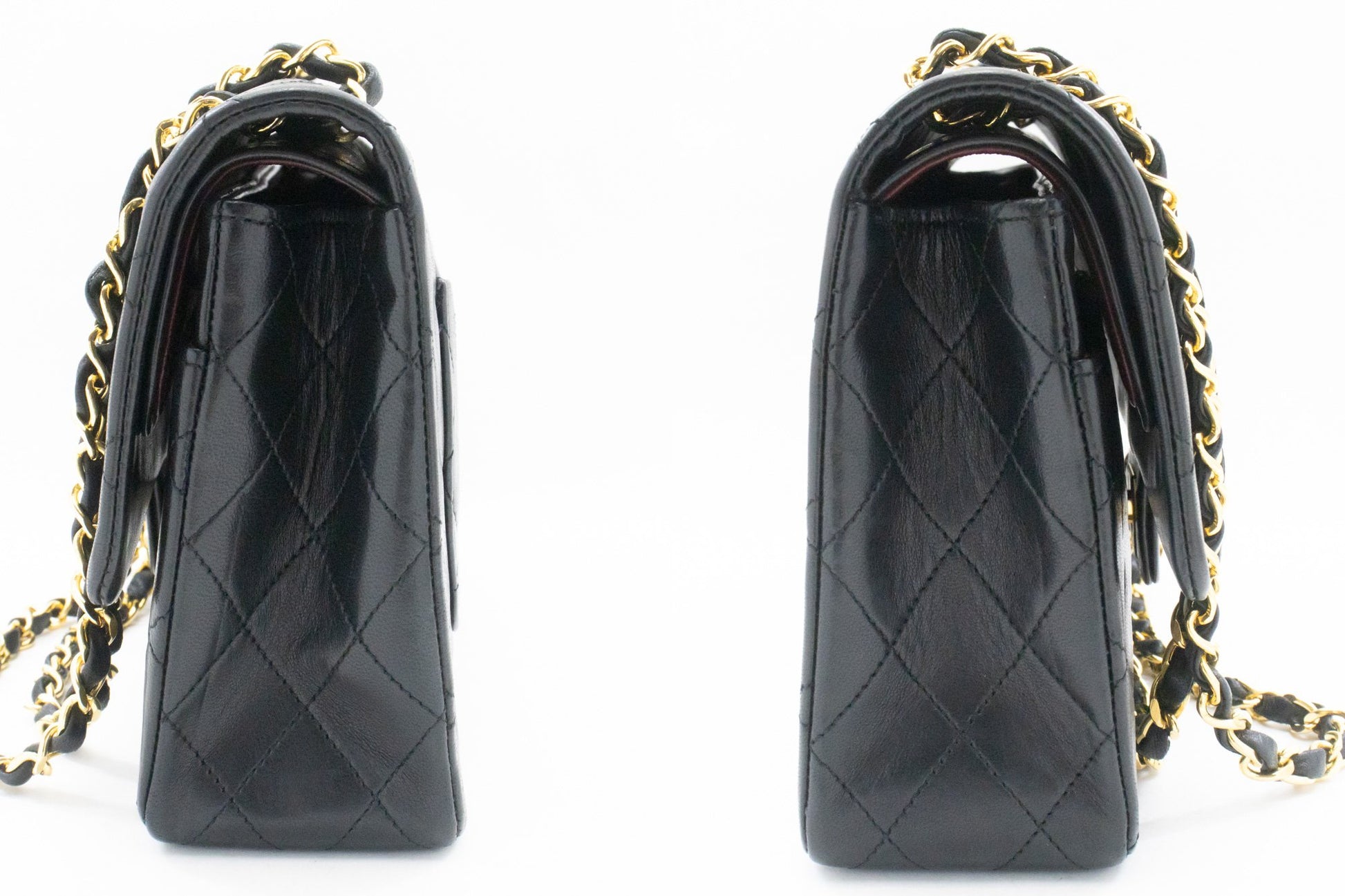 CHANEL Classic Double Flap 10" Ketten-Schultertasche Schwarz Lammleder ak9 hannari-shop