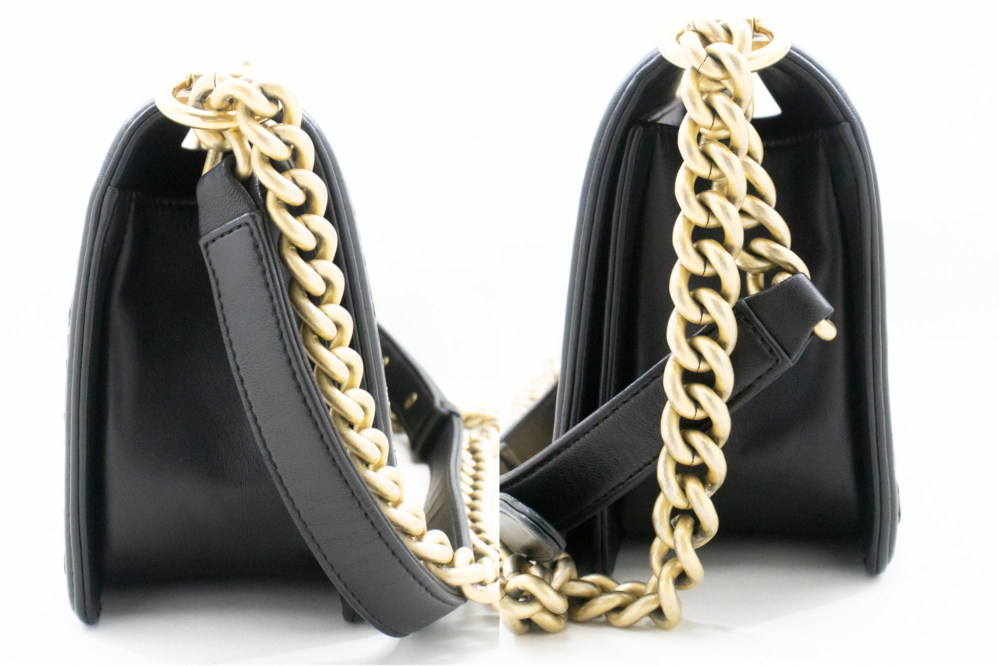 CHANEL Boy Chain Schultertasche Schwarz Gepolstertes Klappfach Lammleder n46 hannari-shop