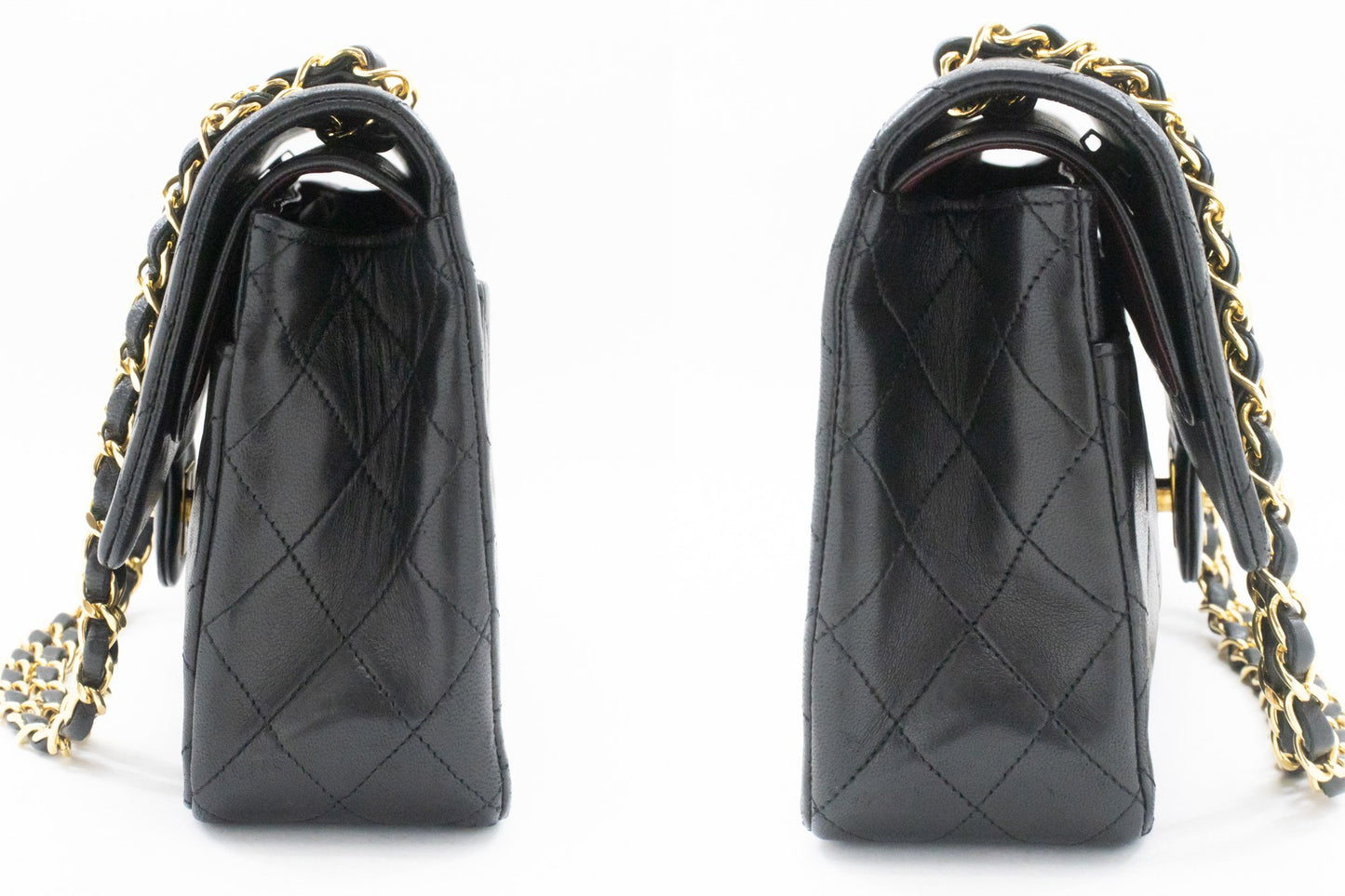 CHANEL Classic Double Flap 10" Ketten-Umhängetasche Schwarz Lammleder ak7 hannari-shop