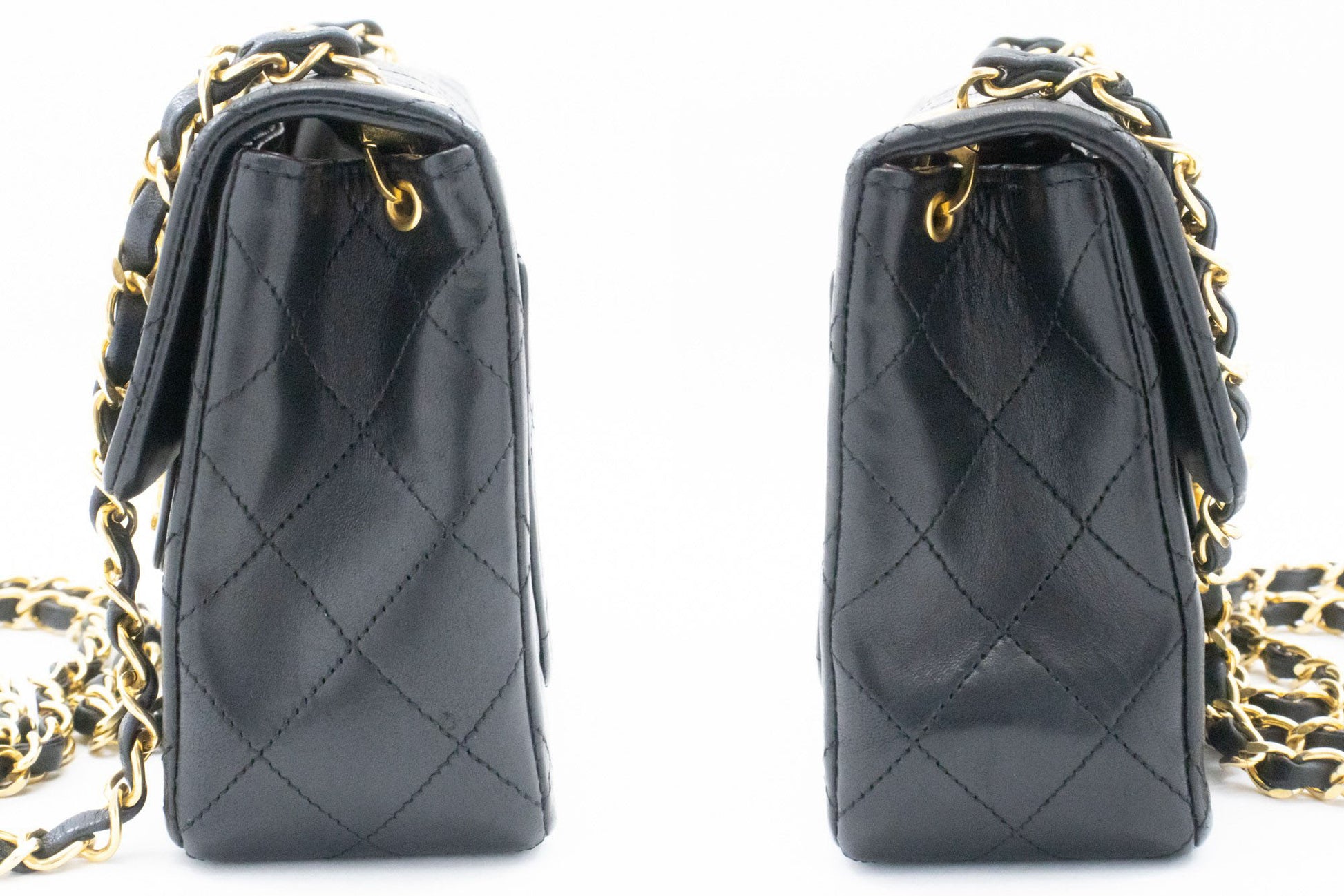 CHANEL Mini Square Small Chain Shoulder Bag Crossbody Black Lamb ag9 hannari-shop
