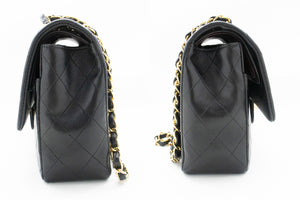 CHANEL Classic Double Flap 10" Chain Shoulder Bag Black Lambskin m75 hannari-shop