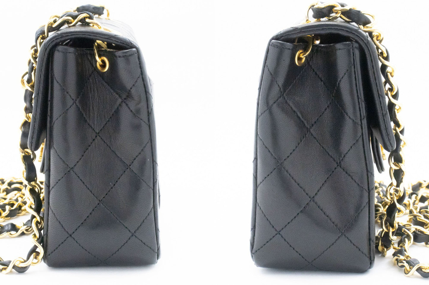 CHANEL Mini Square Kleine Kettentasche Umhängetasche Schwarz Lammfell ag7 hannari-shop