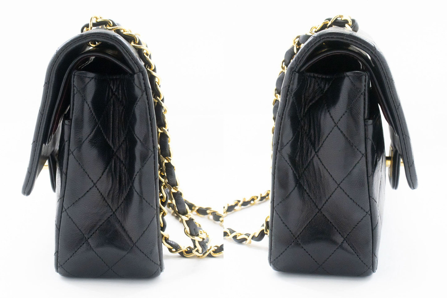 CHANEL Classic Double Flap 10" Kettenschultertasche Schwarz Lammleder ac9 hannari-shop