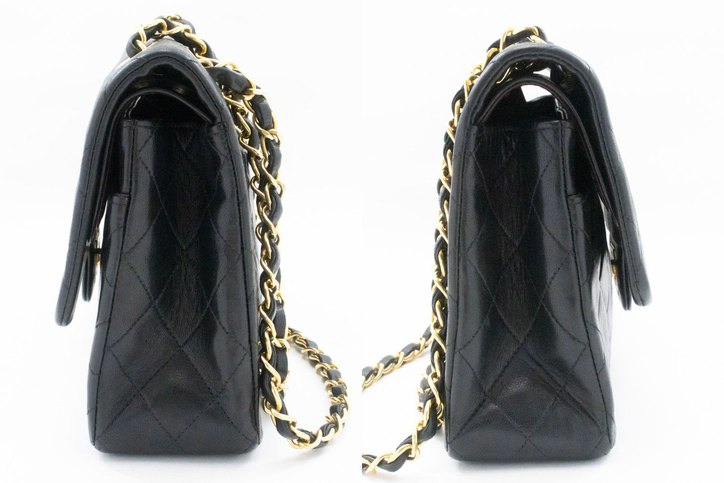 CHANEL Classic Double Flap 10" Schultertasche mit Kette, Schwarz, Lammleder ag1 hannari-shop