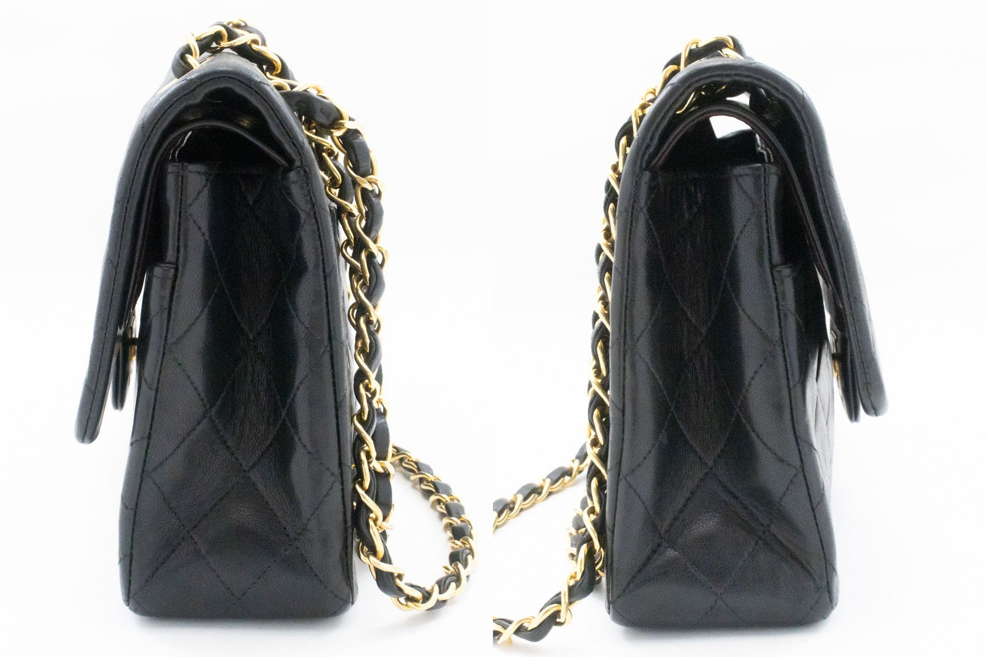 CHANEL Classic Double Flap 10" Schultertasche mit Kette, Schwarz, Lammleder ag1 hannari-shop