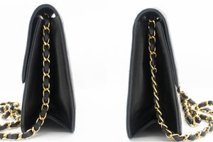 CHANEL Small Chain Shoulder Bag Clutch Black Quilted Flap Lambskin p06 hannari-shop
