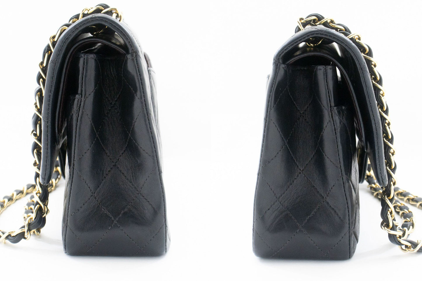 CHANEL Classic Double Flap Square Chain Schultertasche Schwarz Lamm ad1 hannari-shop