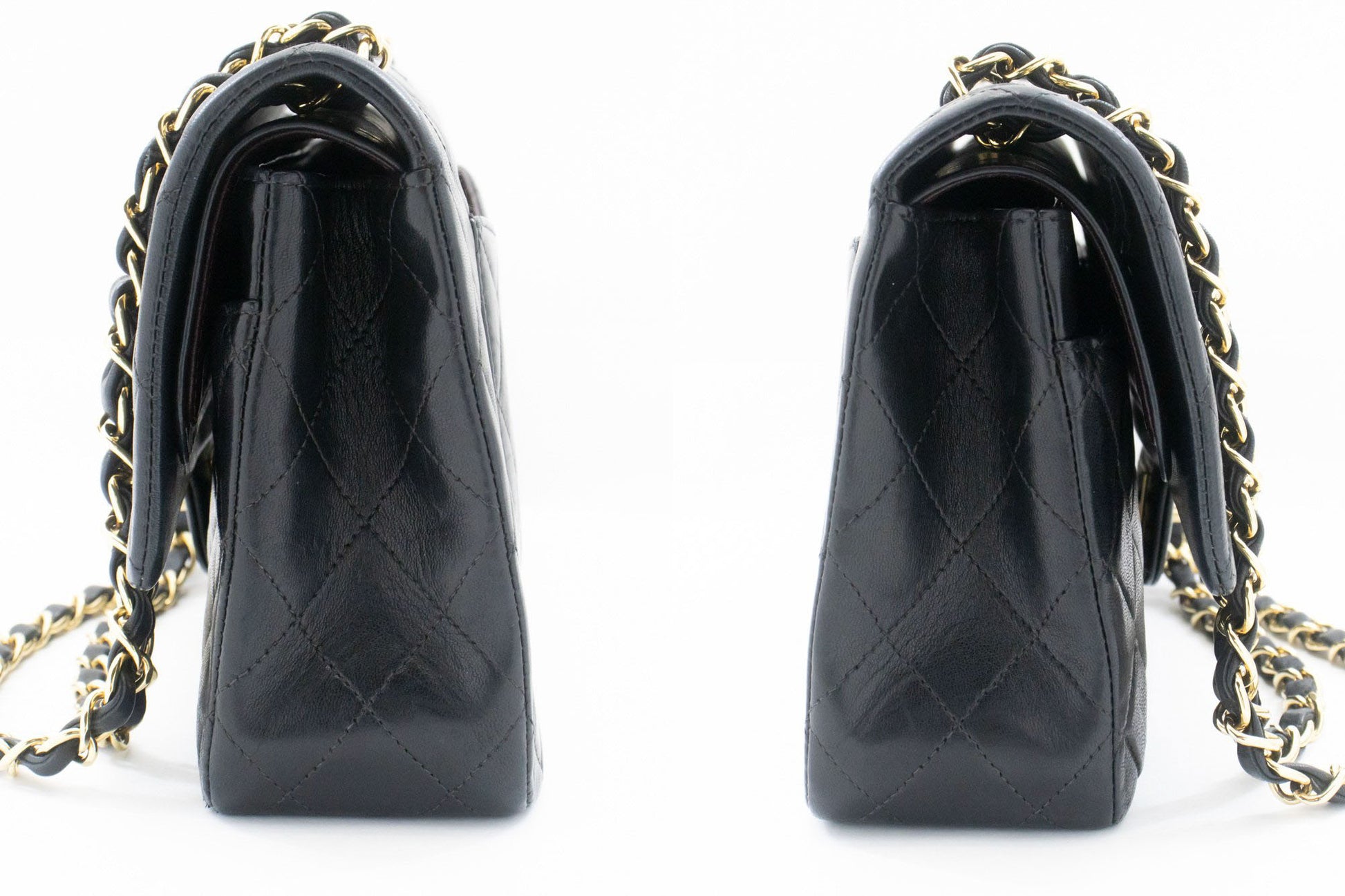 CHANEL Classic Double Flap Square Chain Schultertasche Schwarz Lamm ad1 hannari-shop