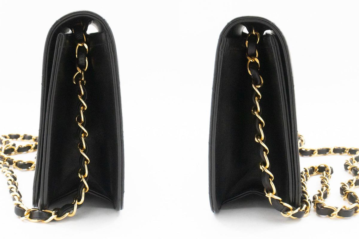 CHANEL Full Flap Ketten-Umhängetasche Clutch Schwarz Stepp-Lammleder ao5 — Seite hannari-shop