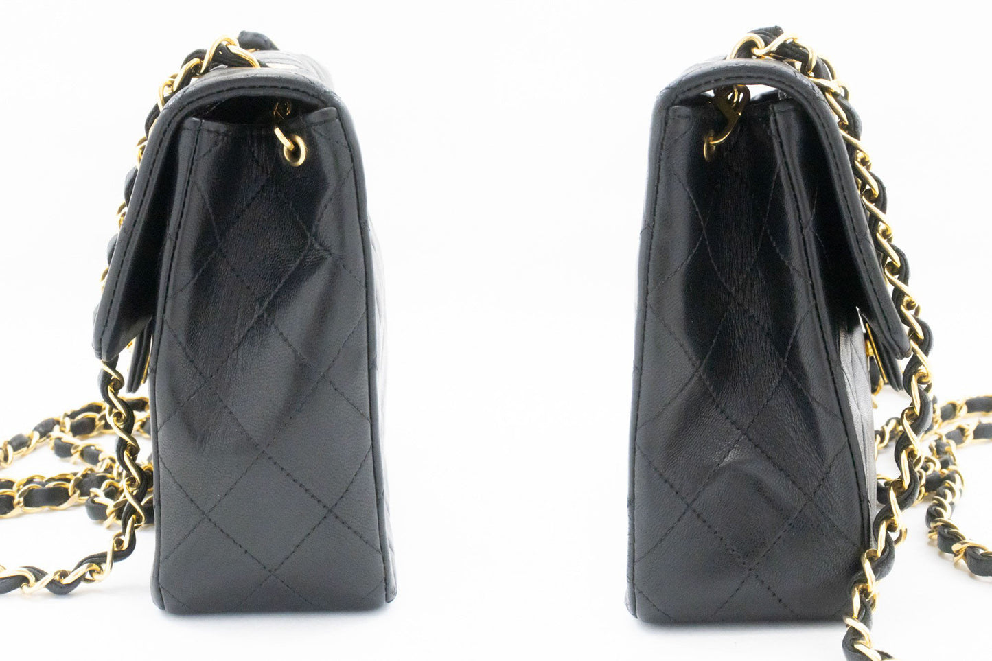 CHANEL Mini Square Small Chain Shoulder Bag Crossbody Black Lamb ag3 hannari-shop