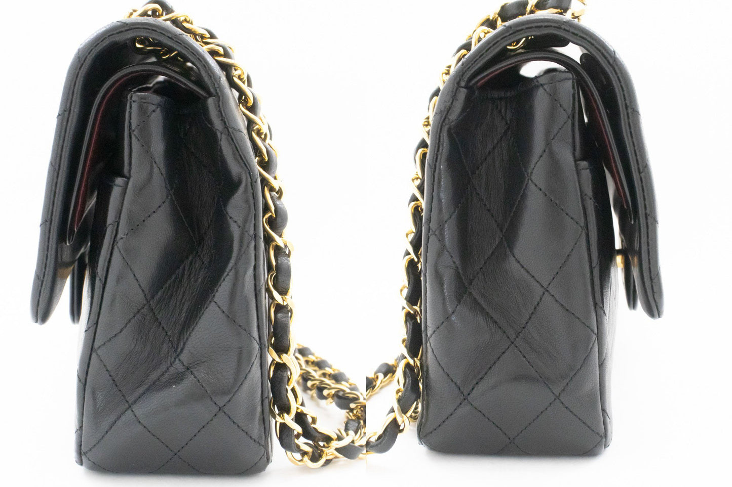 CHANEL Classic Double Flap 10" Kettenschultertasche Schwarz Lammleder ah7 hannari-shop