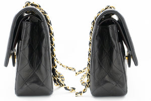 CHANEL Classic Double Flap 10" Chain Shoulder Bag Black Lambskin n44 hannari-shop