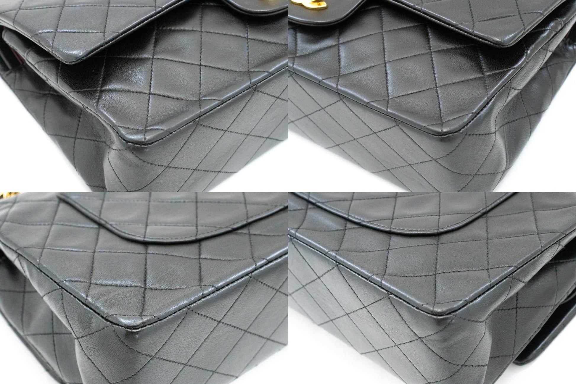 CHANEL Classic Double Flap 10" Ketten-Umhängetasche Schwarz Lammleder am1 hannari-shop