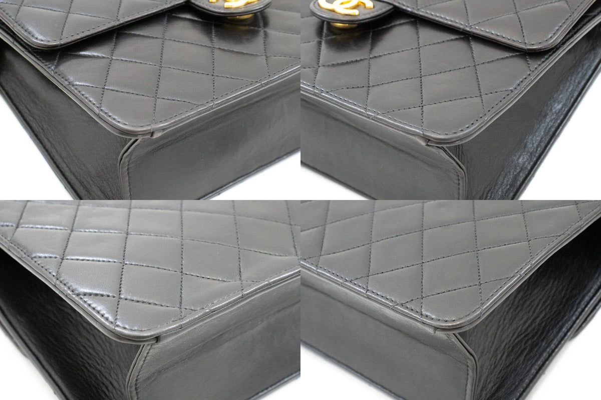 CHANEL Kleine Ketten-Umhängetasche Clutch Schwarz Steppung Überschlag Lammleder ao8 — Ecken hannari-shop