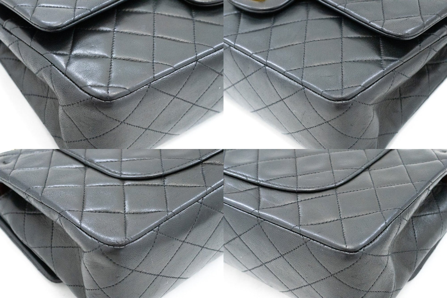 CHANEL Classic Double Flap 10" Kettenschultertasche aus schwarzem Lammleder am3 hannari-shop