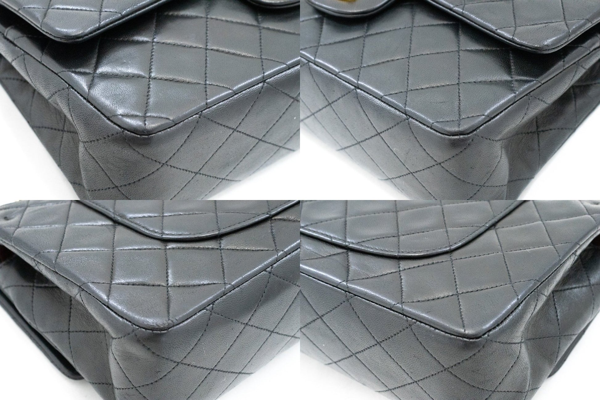 CHANEL Classic Double Flap 10" Kettenschultertasche aus schwarzem Lammleder am3 hannari-shop