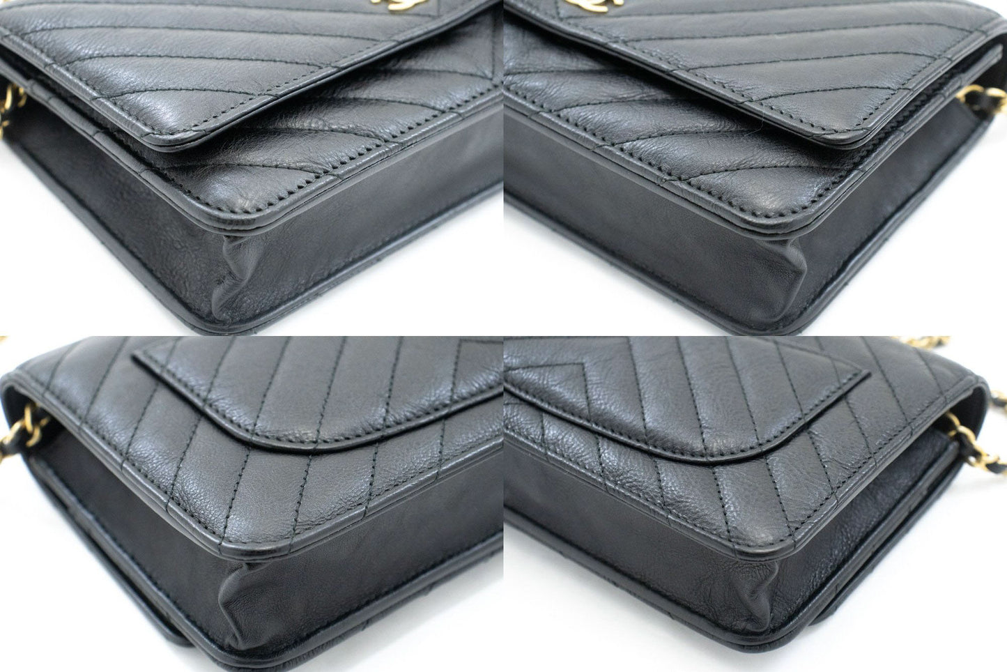 CHANEL V-Stitch Geldbörse aus Kalbsleder mit Kette WOC Umhängetasche ab2 hannari-shop