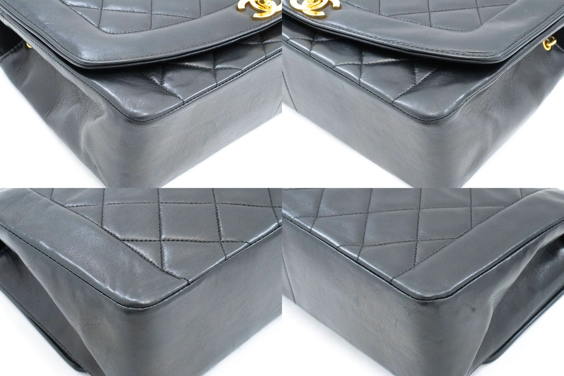 CHANEL Diana Flap Chain Schultertasche Schwarz Stepp Lammleder Geldbörse ah1 hannari-shop