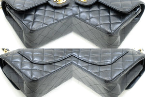 CHANEL Grained Calfskin Double Flap 9" Chain Shoulder Bag Black n49 hannari-shop