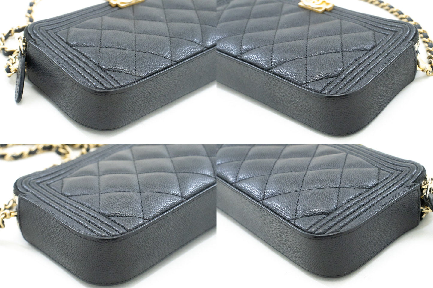 CHANEL Boy Black Caviar Geldbörse mit Kette WOC Doppelter Reißverschluss Schultertasche n35 hannari-shop