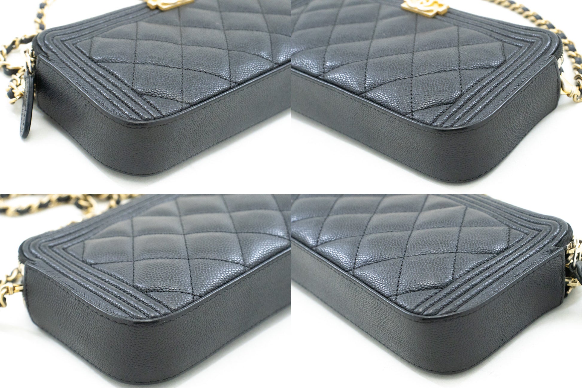 CHANEL Boy Black Caviar Geldbörse mit Kette WOC Doppelter Reißverschluss Schultertasche n35 hannari-shop