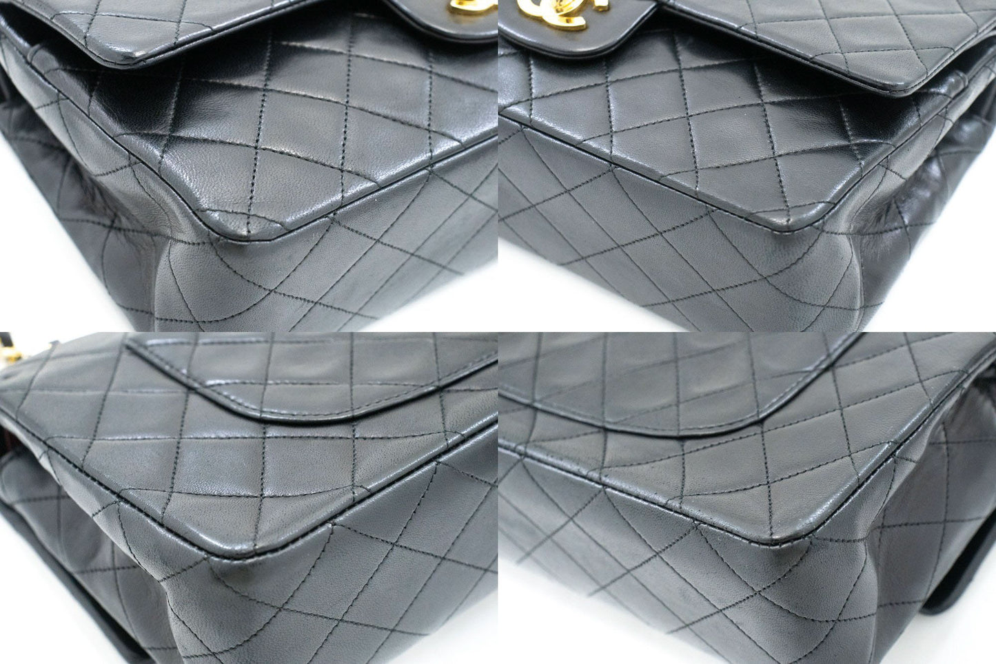 CHANEL Classic Double Flap 10" Kettenschultertasche Schwarz Lammleder ad8 hannari-shop
