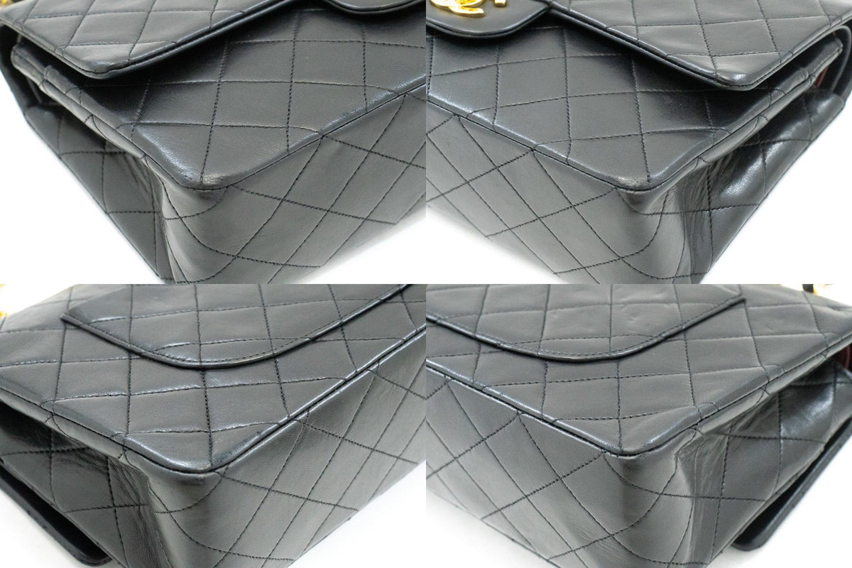CHANEL Classic Double Flap 10" Chain Shoulder Bag Black Lambskin ao6 — Ecken hannari-shop