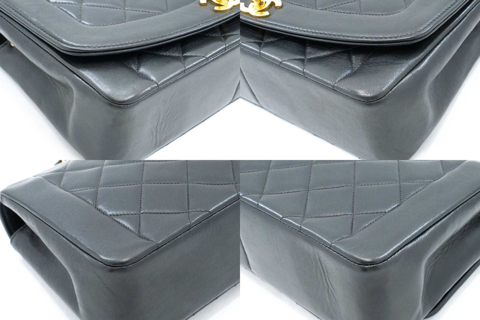 CHANEL Diana Flap Chain Shoulder Bag Black Quilted Lambskin Purse ah2 hannari-shop