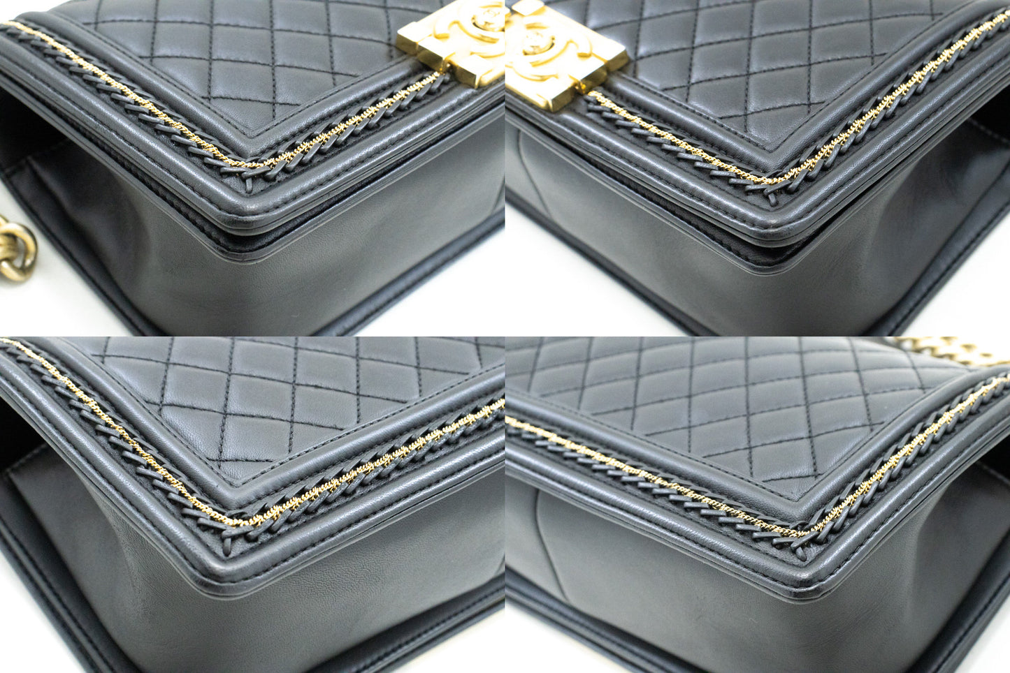 CHANEL Boy Chain Schultertasche Schwarz Gepolstertes Klappfach Lammleder n46 hannari-shop
