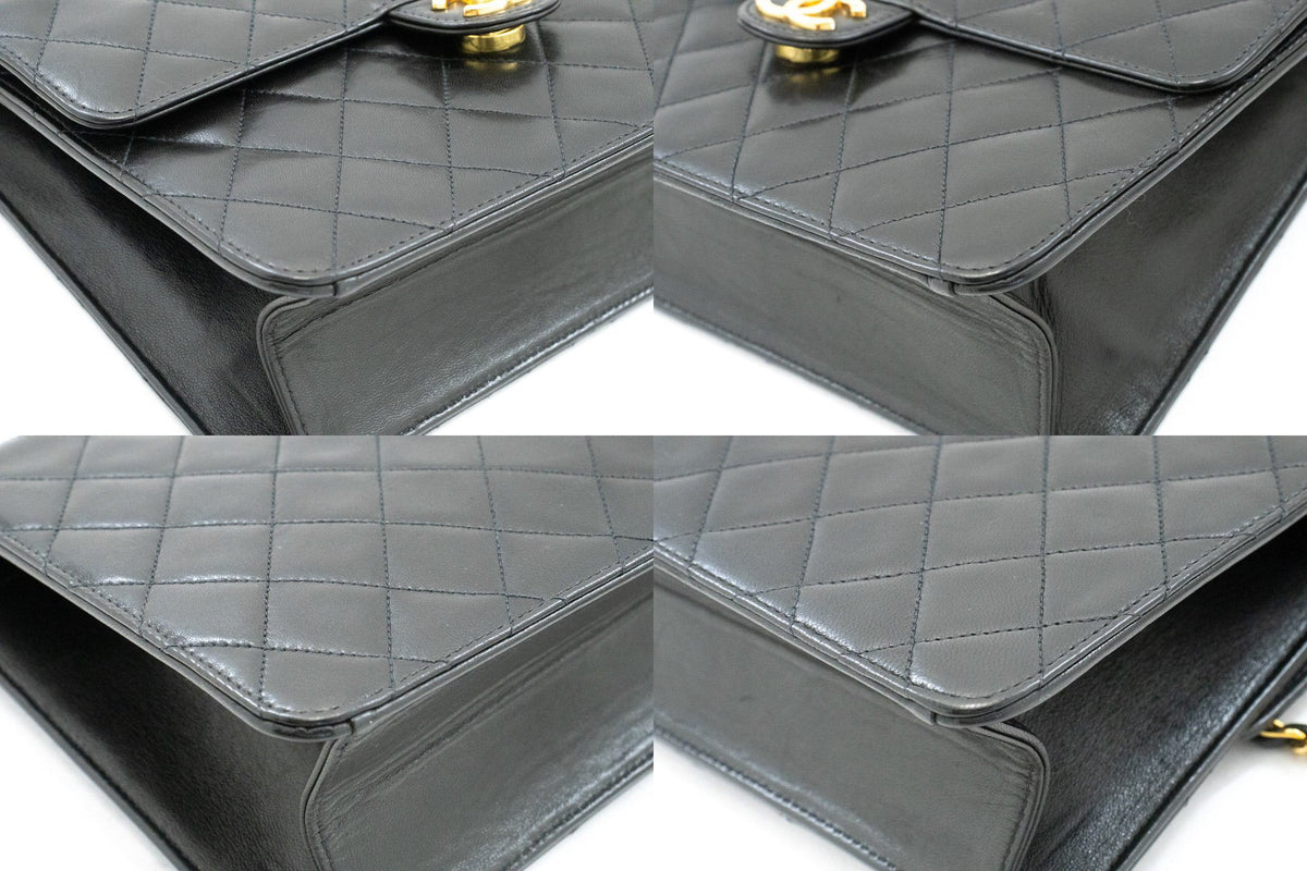 CHANEL Kleine Ketten-Umhängetasche Clutch Schwarz Gestepptes Klappmodell Lammleder ao7 — Ecken hannari-shop