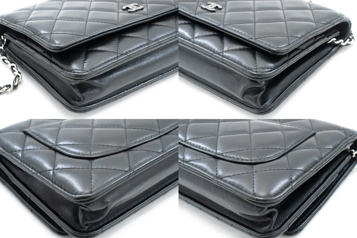 CHANEL Schwarze Classic Wallet On Chain WOC Schultertasche Lammleder SV ap8 — Ecken hannari-shop