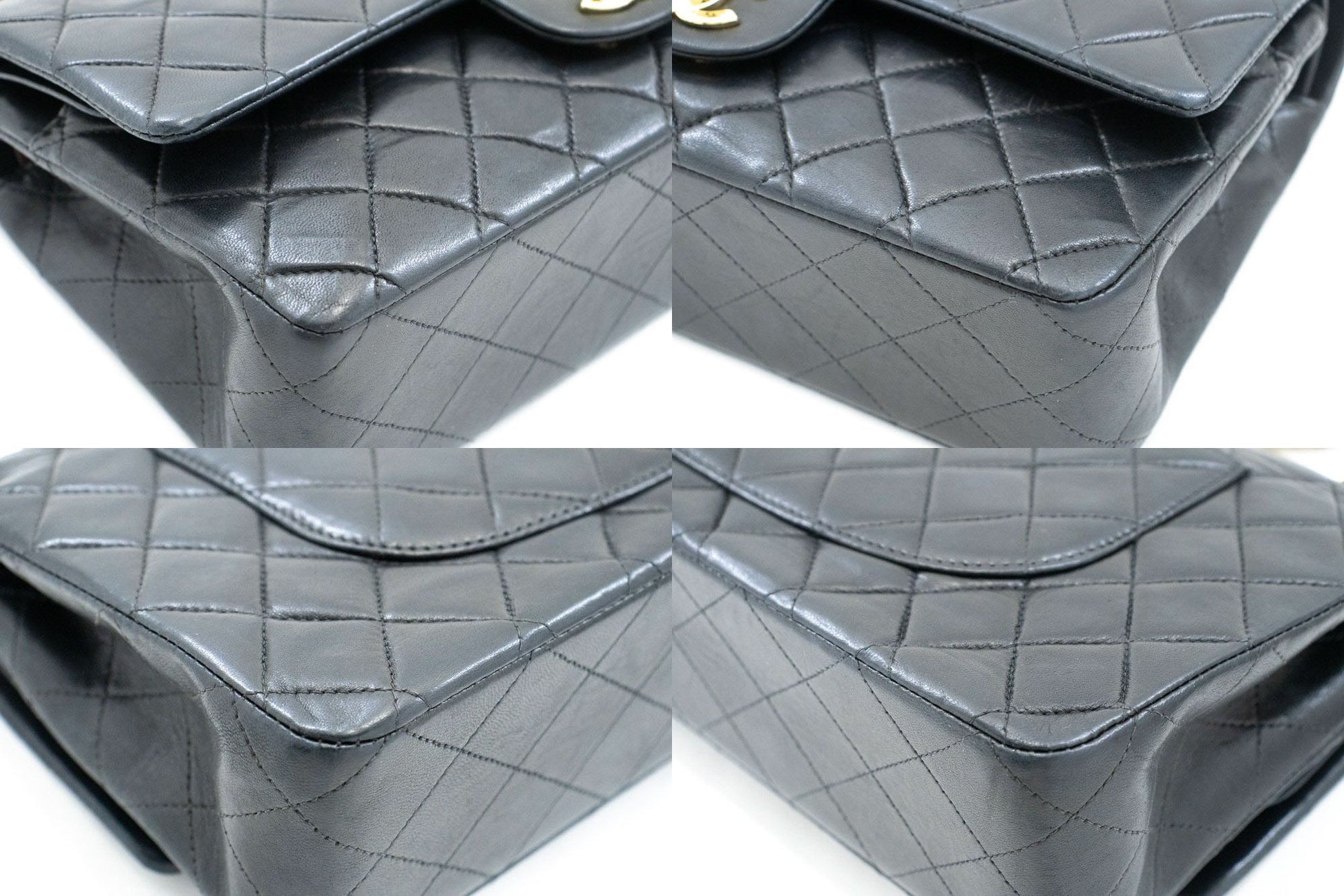 CHANEL Classic Double Flap 10" Kettenschultertasche Schwarz Lammleder ac9 hannari-shop
