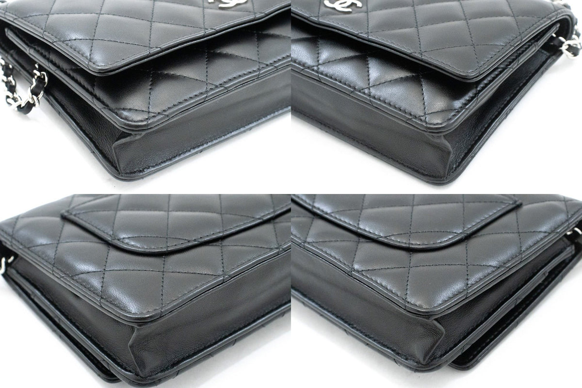 CHANEL Schwarze Classic Wallet On Chain WOC Umhängetasche aus Lammleder ap5 — Ecken hannari-shop