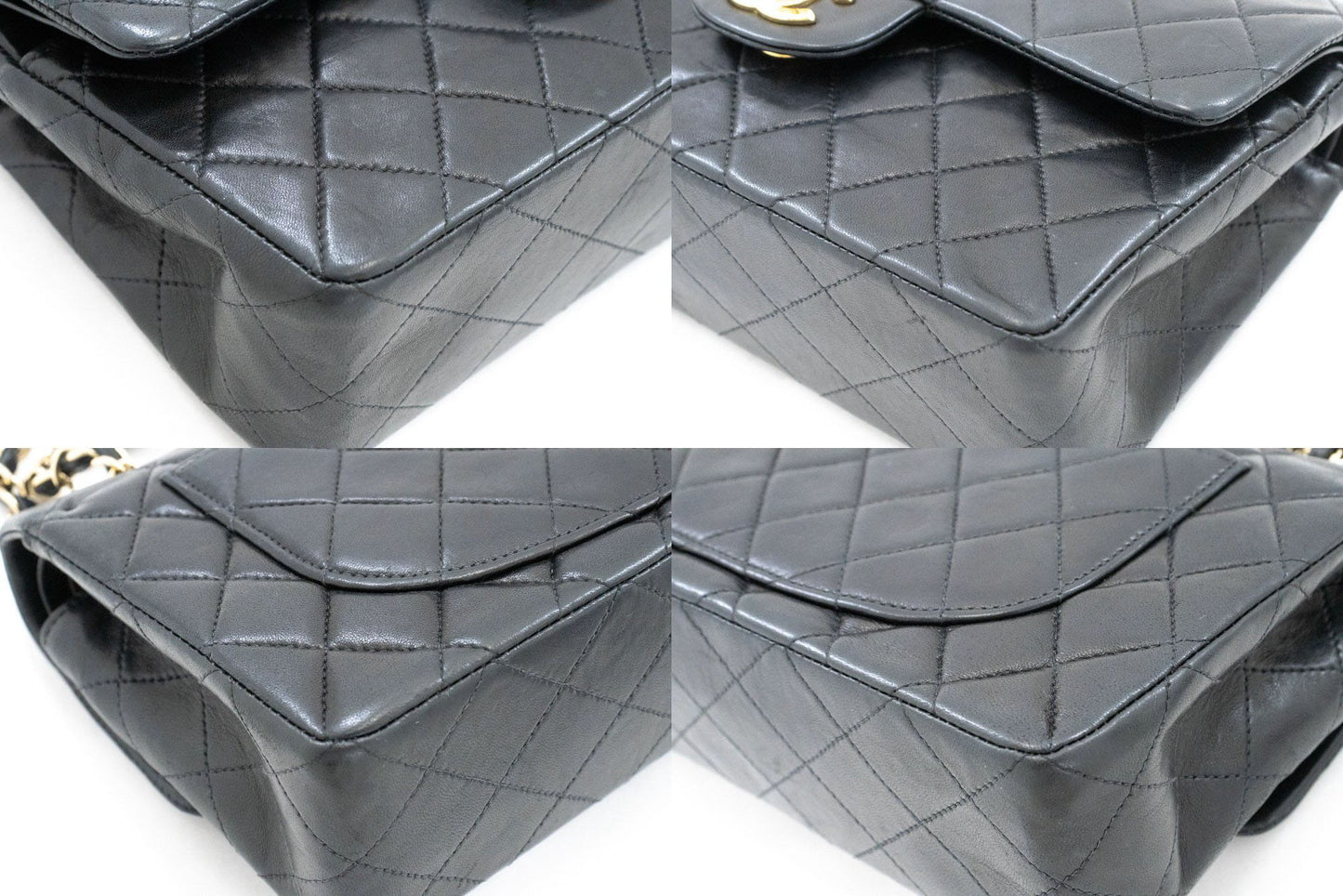 CHANEL Classic Double Flap 9" Chain Schultertasche Schwarz Lammleder ai6 hannari-shop