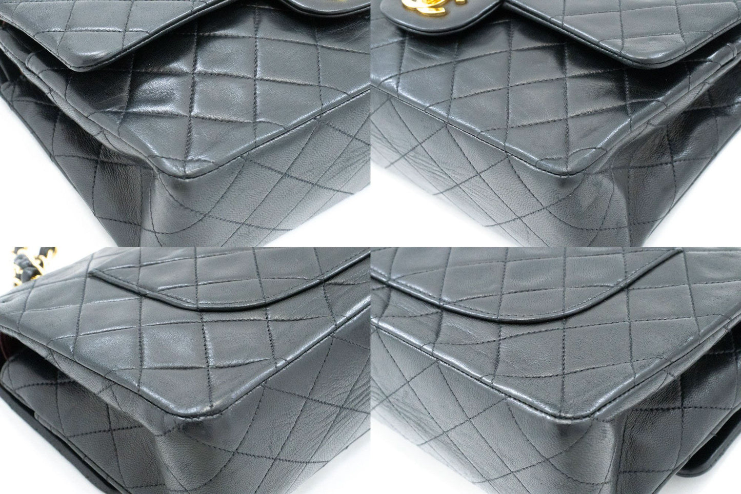CHANEL Classic Double Flap 10" Schultertasche mit Kette, Schwarz, Lammleder ag1 hannari-shop