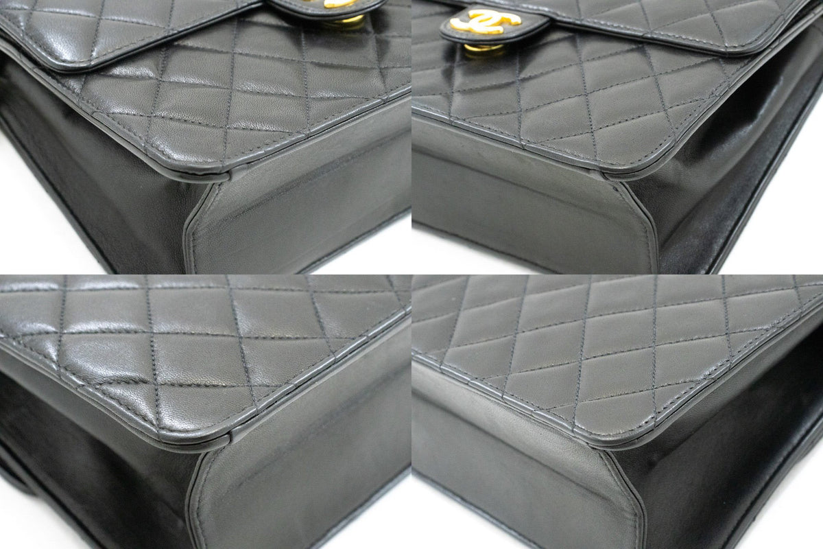 CHANEL Kleine Ketten-Umhängetasche Clutch Schwarz Gestepptes Überschlagmodell Lammleder ap4 — Ecken hannari-shop