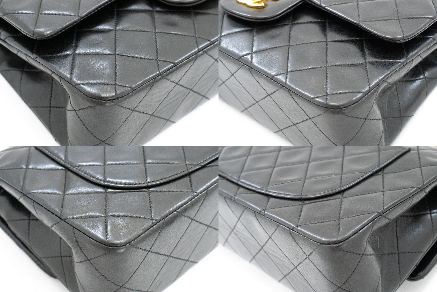 CHANEL Classic Double Flap 9" Schultertasche mit Kette Schwarz Lammleder ai4 hannari-shop