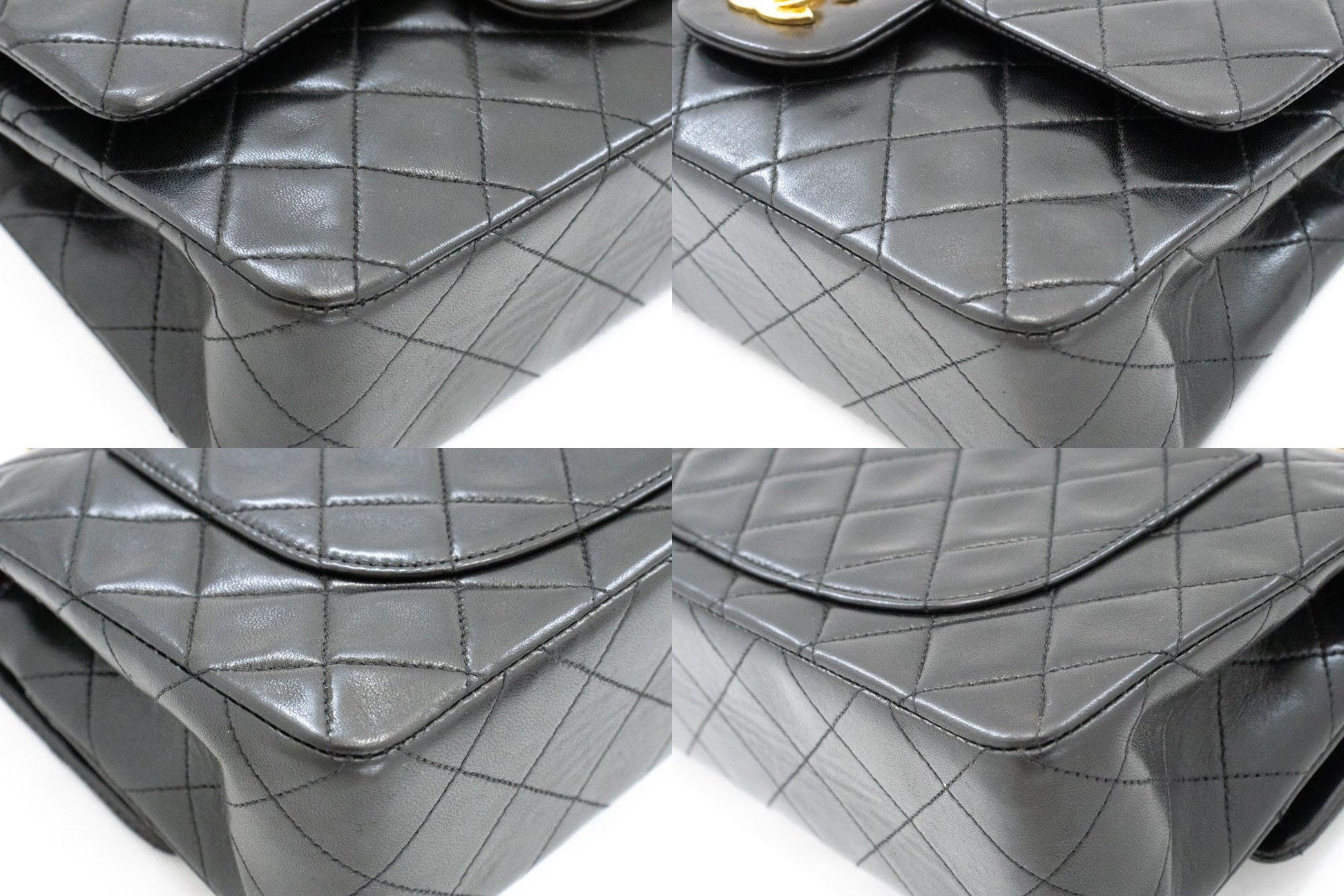 CHANEL Classic Double Flap 9" Schultertasche mit Kette Schwarz Lammleder ai4 hannari-shop