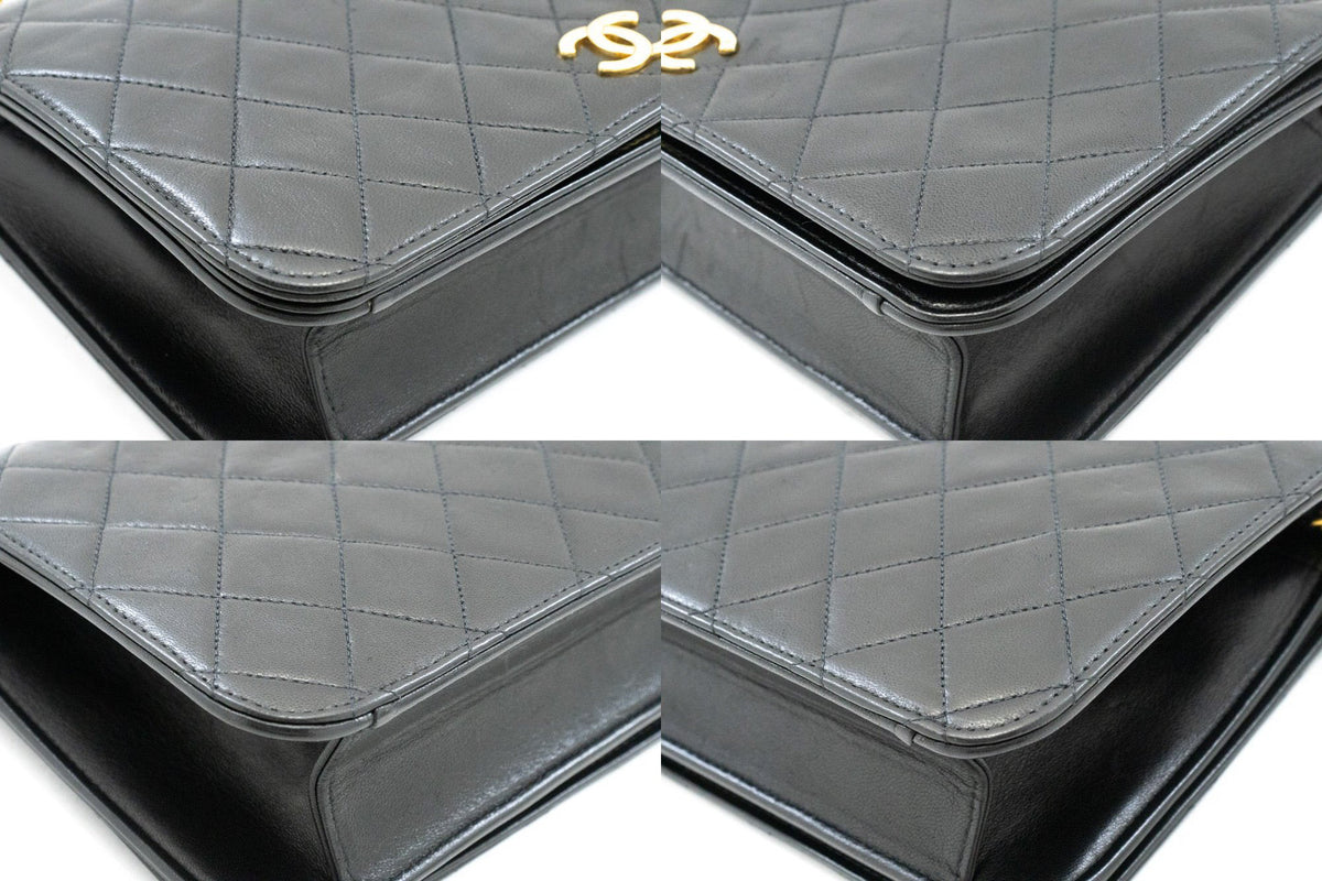 CHANEL Full Flap Chain Schultertasche Clutch Schwarz Gestepptes Lammleder ao4 — Ecken hannari-shop