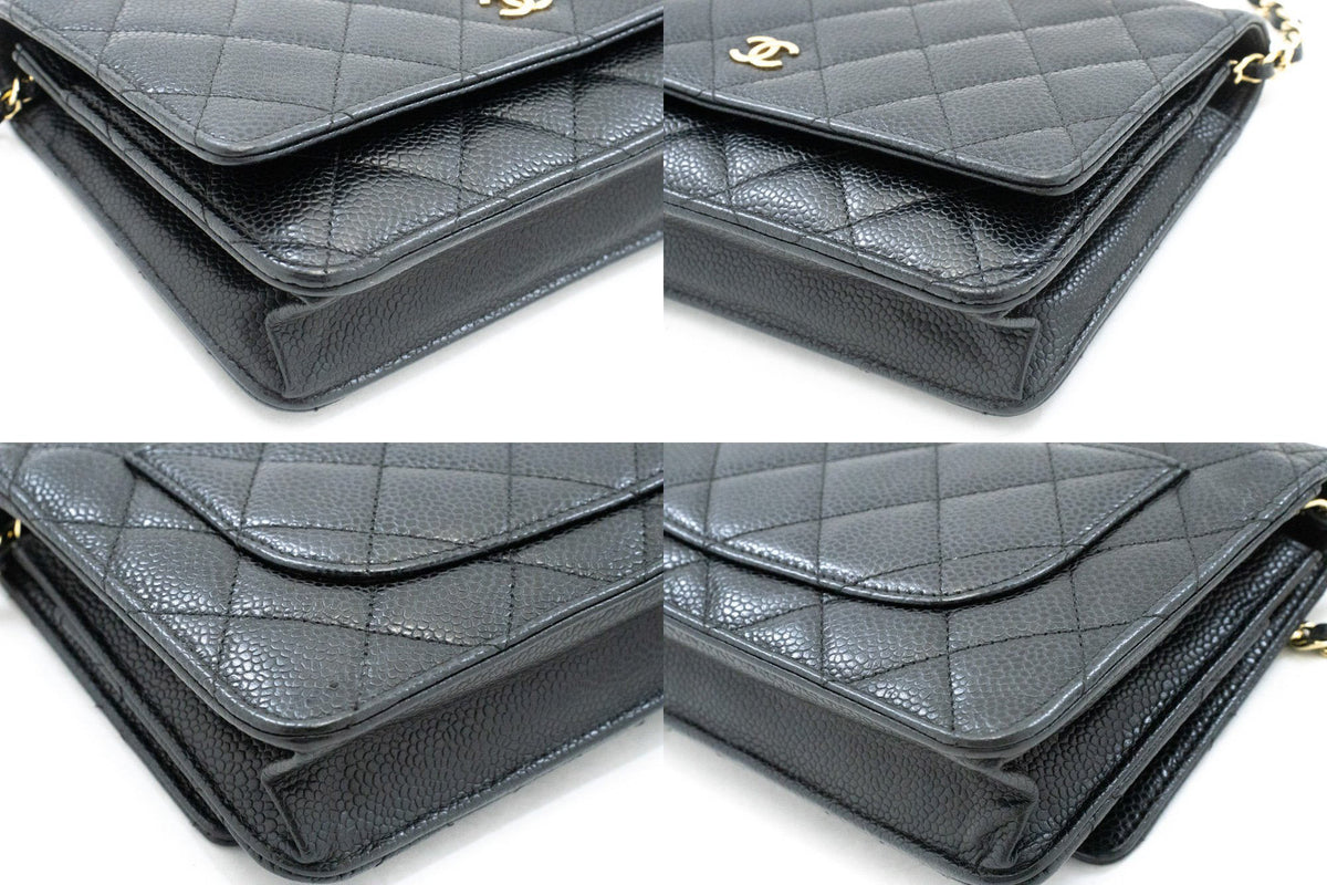 CHANEL Grained Calfskin Wallet On Chain WOC Black Shoulder Bag ap1 — corners hannari-shop