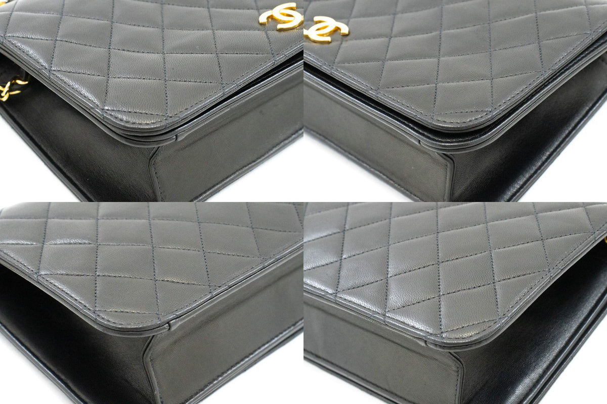 CHANEL Full Flap Ketten-Umhängetasche Clutch Schwarz Stepp-Lammleder ao5 — Ecken hannari-shop