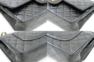 CHANEL Classic Double Flap 10" Chain Shoulder Bag Black Lambskin n44 hannari-shop
