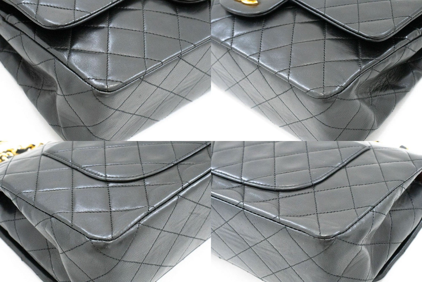 CHANEL Classic Double Flap 10" Kettenschultertasche Schwarz Lammleder ah7 hannari-shop