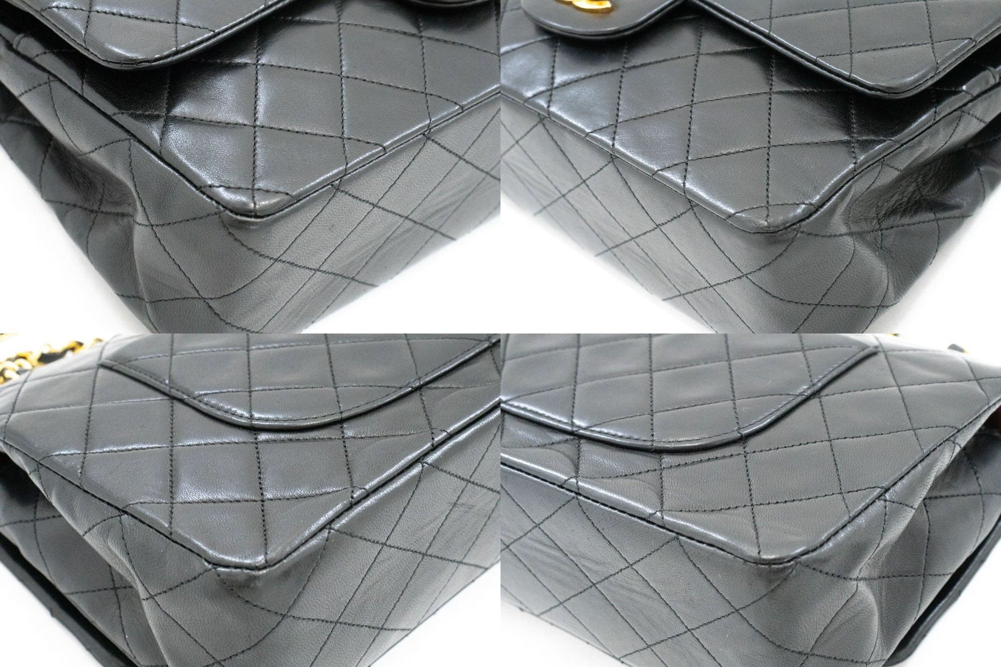 CHANEL Classic Double Flap 10" Kettenschultertasche Schwarz Lammleder ah7 hannari-shop